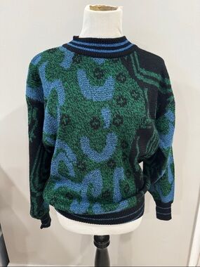 Vintage 80s City Streets green and blue artsy unique unisex pull-over sweater